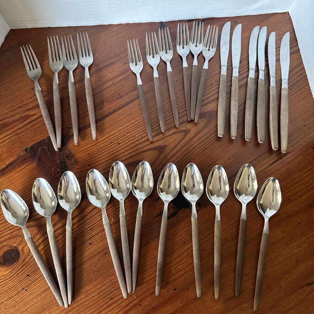 27 Pcs EKCO Eterna Japan MCM Composite Handle Forged Stainless Flatware